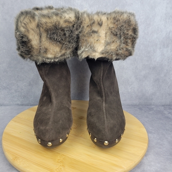 Michael Kors Brown Parker Faux Fur Leather high heels Booties Size 9M - Picture 4 of 14